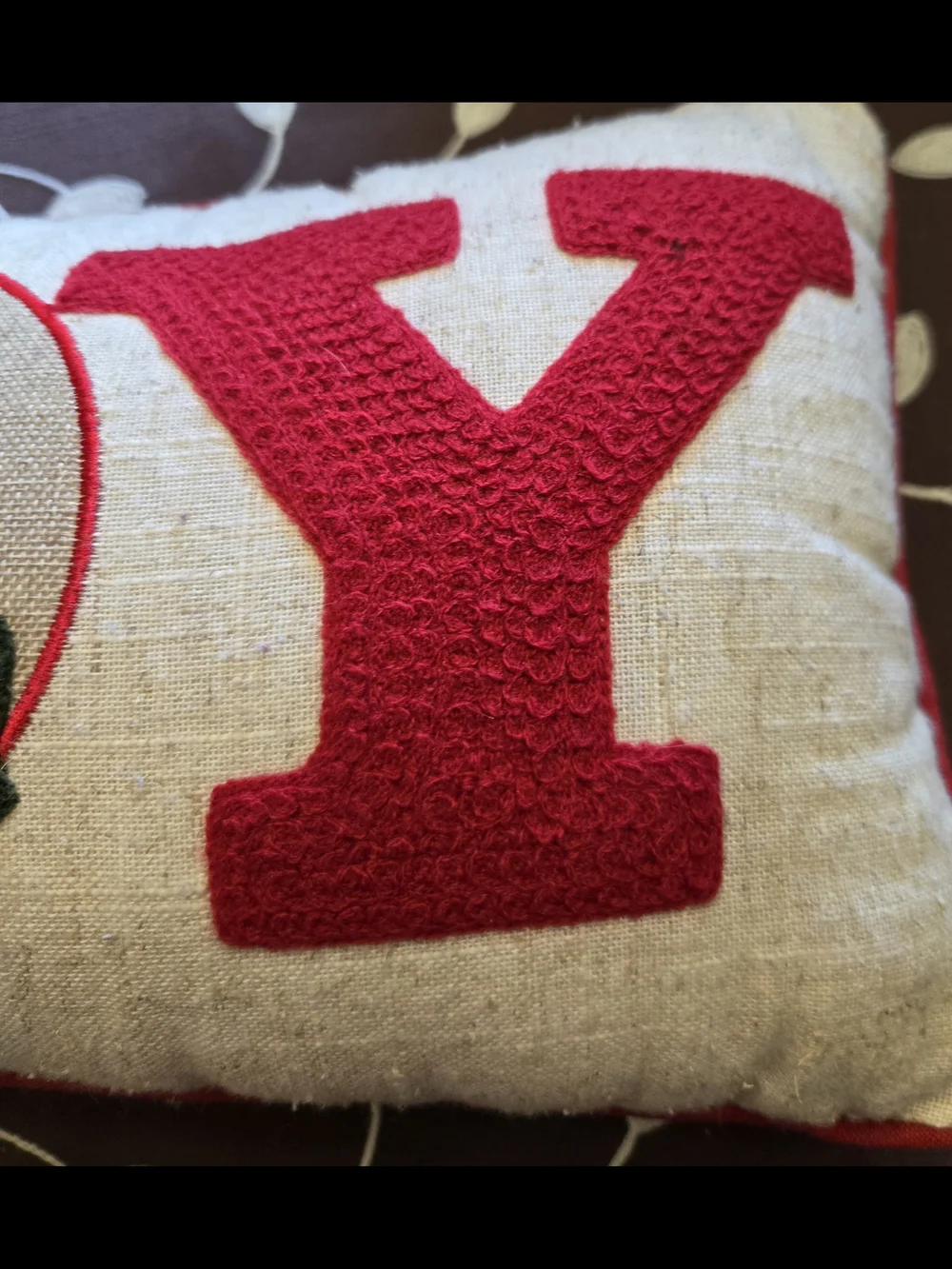 Holiday Holly Embroidered Decorative Pillow - Red and Green